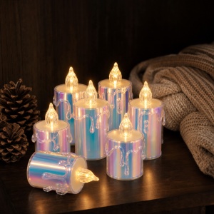 Set 24 lumanari LED decorative, plastic transparent, efect de flacara, 8x4cm - Img 3