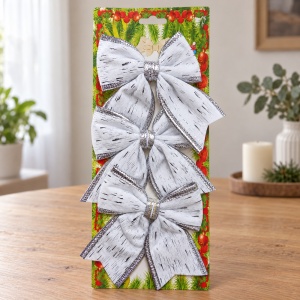 Set 3 fundițe decorative de Crăciun, alb cu argintiu, 35x14cm - Img 3