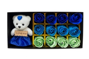 Set Cadou Ursulet I Love You cu 12 Trandafiri din Sapun, Cutie Eleganta, 22x11x5 cm - Img 2