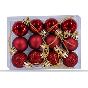 Set de 12 globulete de Craciun, bordo, din plastic, modele diverse in set, 3 cm - Img 3