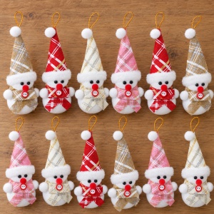 Set de 12 Ornamente de brad cu Om de Zăpadă, de Crăciun, șnur auriu, 15 × 6,5 cm - Img 3