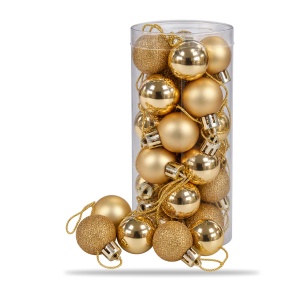 Set de 24 globuri de brad, auriu, din plastic, modele diverse, 20 × 7,5 cm - Img 3