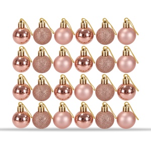 Set de 24 globuri de brad, rose-gold, din plastic, modele diverse, 20 × 7,5 cm - Img 4