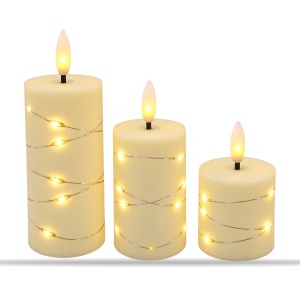 Set de 3 lumânări LED cu efect de flacără realist, din plastic, dimensiuni diferite - Img 2