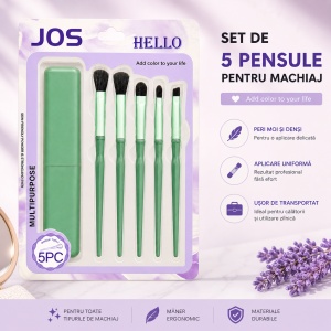 Set de 5 Pensule Profesionale pentru Machiaj Verde Închis – cu Husă pentru Transport - Img 2