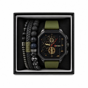 Set format din ceas si doua bratari barbati cadran negru curea verde Roxe