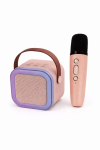 Set karaoke portabil cu microfon wireless si boxa Bluetooth, model K12, roz