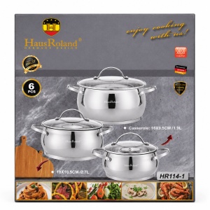Set oale inox HausRoland 6 piese cu capace sticla, inductie, 1.9L–3.6L - Img 2
