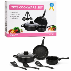 Set vase gatit 7 piese antiaderent, tigaie, cratita, ustensile incluse