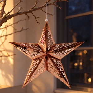 Stea decorativă de Crăciun, rose-gold, plastic și PVC, cu agățătoare, aprox. 45x40 cm - Img 3