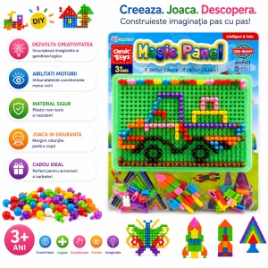Tabla educativa mozaic cu piese colorate, model vehicule, dezvoltare creativitate 39x29 cm - Img 2