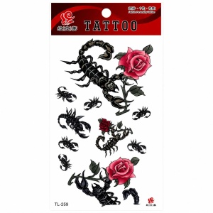 Tatuaj Temporar Semipermanent Scorpioni și Trandafiri – 18 cm, Rezistent la Apă