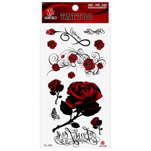 Tatuaj Temporar Semipermanent Trandafiri Roșii și Ornamente Elegante – 18 cm, Rezistent la Apă