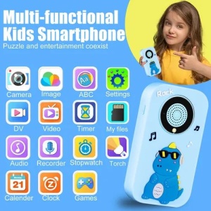Telefon copii model dinozaur albastru cu camera jocuri muzica si ecran color - Img 3