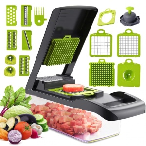 Tocator manual multifunctional legume 14 piese, feliere si cuburi, recipient colectare