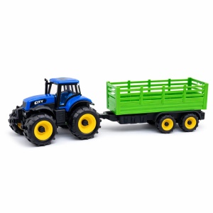 Tractor de jucărie cu remorcă, albastru, 30 cm, Farm Car, jucărie din plastic interactivă - Img 2