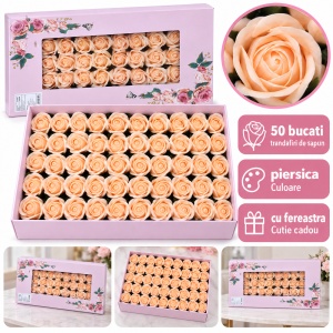 Trandafiri de săpun decorativi, set 50 de bucati, culoare piersică, 5cm