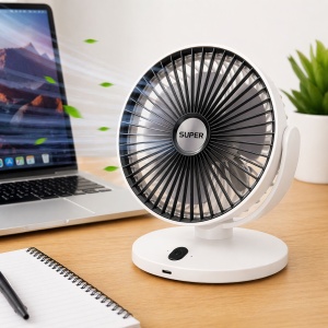 Ventilator de birou reincarcabil alb design compact elegant - Img 3