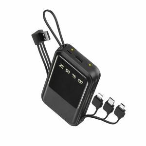 Baterie externa HY-CDB02 10000 mAh cu cabluri integrate 4-în-1 și display LED digital, negru - Img 2