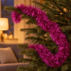 Beteală brad de Crăciun, fucsia, plastic metalizat, diametru 9 cm, lungime 2 m - Img 3