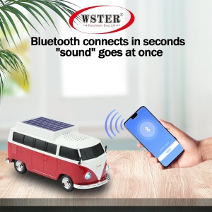 Boxă portabilă Bluetooth WSTER în formă de microbuz retro, cu încărcare solară, rosu - Img 2