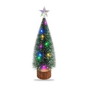 Brad decorativ cu leduri multicolore, bază din lemn, 24 cm - Img 3