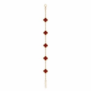 Brățară aurie Roxé cu simboluri bordo elegante, reglabilă 18+5 cm