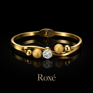Bratara eleganta ROXE aurie cu cristal stralucitor si bile decorative - Img 2