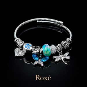 Bratara ROXE argintie cu fluture libelula si inimioara charmuri elegante - Img 2
