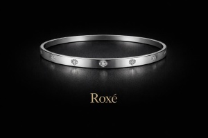 Bratara ROXE argintie rigida cu cristale discrete design elegant inchizatoare fixa - Img 2