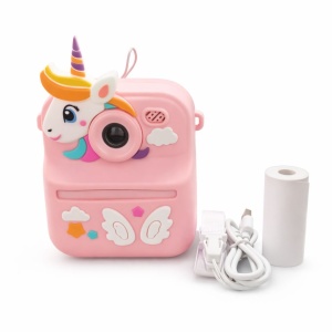 Camera foto copii unicorn cu print instant, reincarcabila, accesorii incluse, roz
