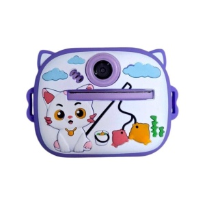 Camera foto instant pentru copii cu printare, design pisica mov, reincarcabila USB