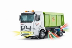 Camion jucarie alb cu verde, cu lumini si muzica, functie bump and go, 22 cm - Img 2
