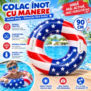 Colac Gonflabil Model Steag, 90 cm, cu Mânere – pentru Piscină și Plajă - Img 3