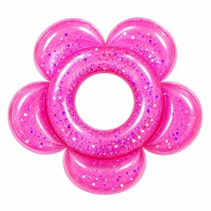 Colac Gonflabil pentru Copii Roz, Model Floare cu Sclipici, 100 cm , PVC Rezistent