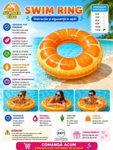 Colac Gonflabil Portocală 120 cm – Colac de Înot pentru Piscină și Plajă - Img 2