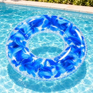 Colac Gonflabil Transparent cu Pene Albastre, 80 cm – Piscină și Plajă - Img 4
