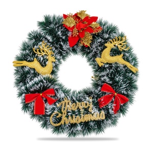 Coroniță decorativă de Crăciun cu reni aurii, fundițe roșii și inscripție Merry Christmas, 40x38 cm - Img 2