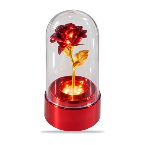 Cupolă cu trandafir roșu din plastic, lumină și rotație, încărcare USB, 16.5 x 7cm - Img 2