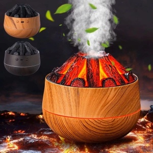 Difuzor aroma LED tip lemne aprinse, umidificator aer 300ml, aromaterapie, efect foc ambiental, lemn deschis - Img 2