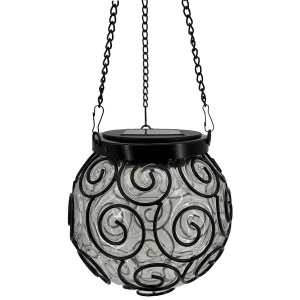 Felinar solar LED pentru grădină, metal și sticlă, negru, design spirală - Img 3