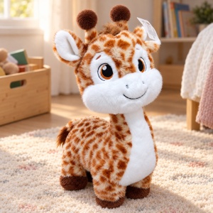 Girafă de pluș, blană portocalie cu pete maro, 60 cm - Img 3
