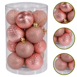 Globuri de Crăciun set 16 bucăți, rose-gold, diverse modele, plastic, 16x8 cm - Img 8