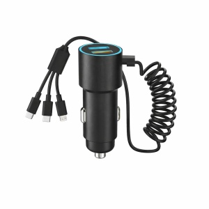 Încărcător auto Hongyu HY-C01 30W PD Dual USB cu cablu 3-în-1 integrat, încărcare rapidă 3.0A - Img 2