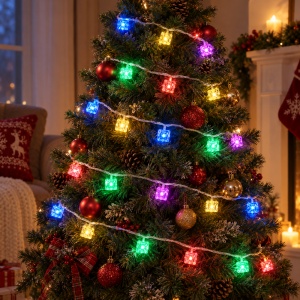 Instalație de Crăciun tip Liniar, 4m, 20 LED multicolor in forma de cub de gheata, interconectabilă - Img 5