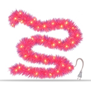Instalație de Crăciun tip perdea cu beteală roz, 200 LED alb cald, 3 m, fir 1 m, interconectabilă - Img 3