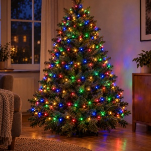 Instalație de Crăciun tip rolă, 100 m, 600 LED-uri multicolore, 8 moduri, fir negru - Img 2