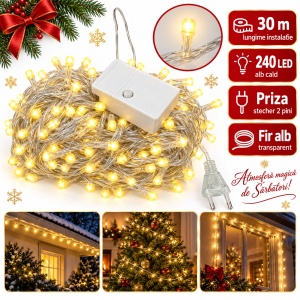 Instalație LED Tip liniar, 240 LED alb cald, fir alb, 30 m - Img 2