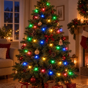 Instalație LED Tip liniară, 40 LED multicolor, model globulet, 4 m, fir negru - Img 3