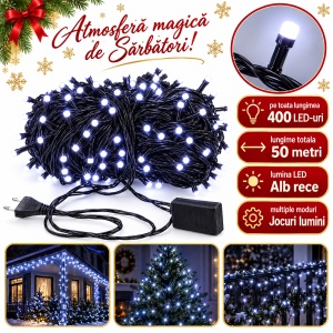 Instalatie LED tip Liniara, 50 m, 400 LED-uri Alb Rece, Fir Negru - Img 2
